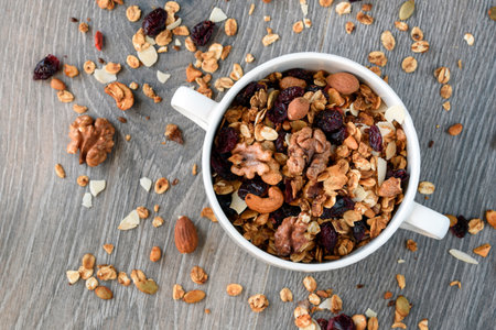 homemade granola in white boul