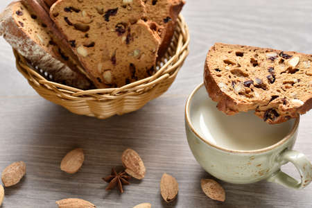 Biscotti with nuts and cranberries. Selective focusの写真素材