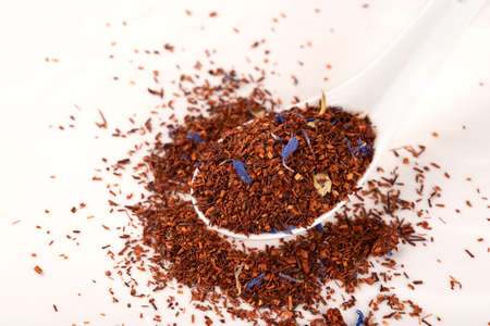Rooibos tea on white background. Top view. Close up. High resolutionの写真素材