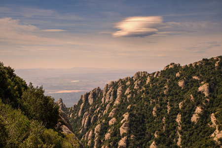 Mountain view near Montserrat Abbey taken at sunset of a summer day, Barcelona, Spain.
