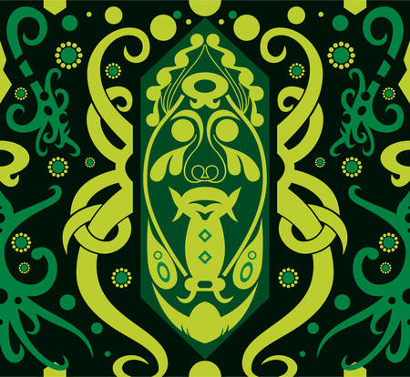 traditional seamless pattern of batik motif background.Stylish fabric print geometric vector design. Creative textile background for fashion or cloth. borneo style. face in greenのイラスト素材