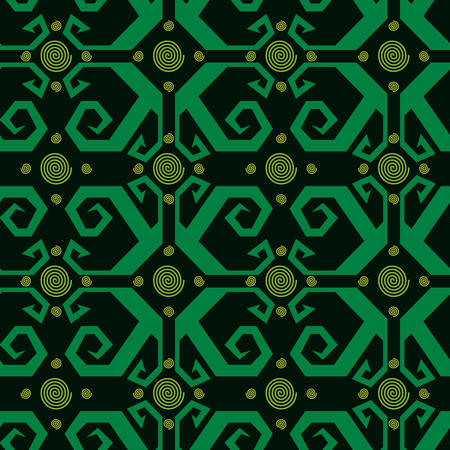 traditional seamless pattern of batik motif background.Stylish fabric print geometric vector design. Creative textile background for fashion or cloth. borneo style. dark greenのイラスト素材