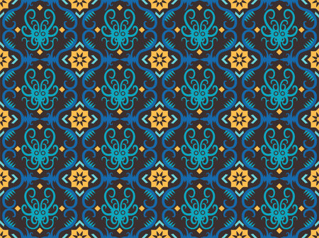 seamless pattern of borneo batik style. traditional Indonesian fabric motif. vector design...