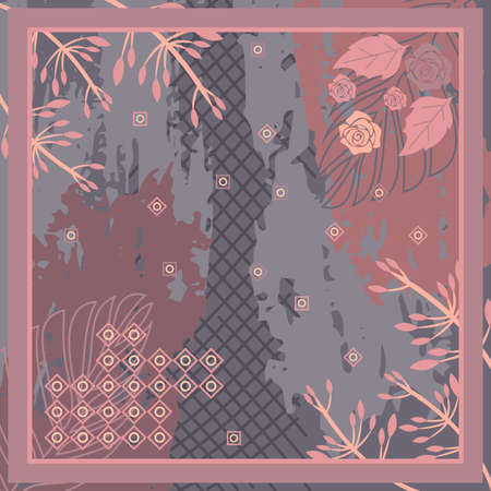 Pattern of hijab motif design with abstract foliage design. pastel color. Silk scarf pattern vector design inspirationのイラスト素材