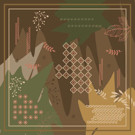 pattern of hijab motif design with foliage abstract design. Silk scarf pattern vector design inspirationのイラスト素材