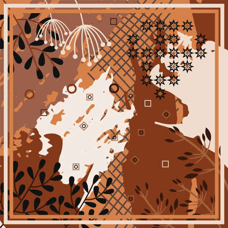 Pattern of hijab motif design with abstract foliage design. Silk scarf pattern vector design inspirationのイラスト素材