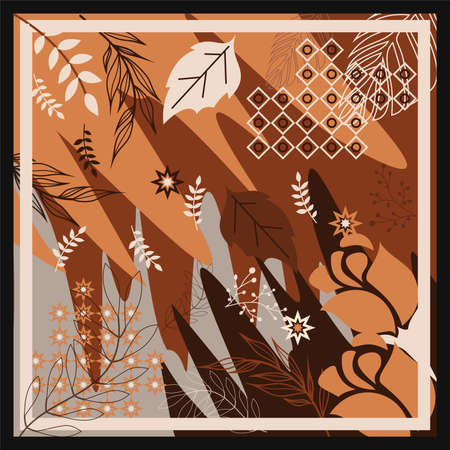 pattern of hijab motif design with foliage design. Silk scarf pattern vector design inspirationのイラスト素材