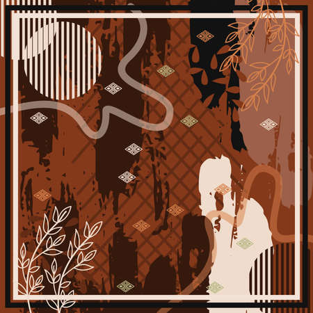Pattern of hijab motif design with abstract foliage design. Silk scarf pattern vector design inspirationのイラスト素材