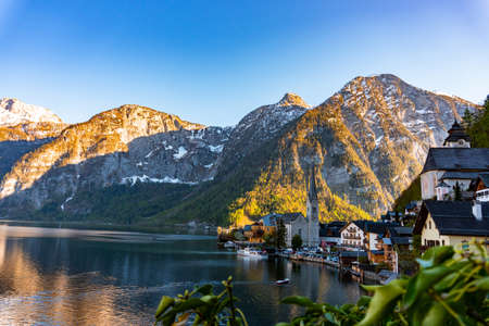 Sunset in Hallstatt, Austria - Wideの写真素材