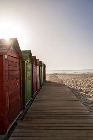 Cabins on the beach of San Juan, Alicante, Spainの写真素材