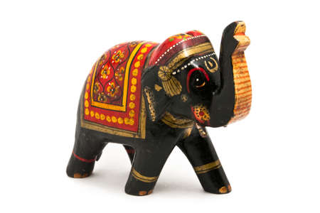 Wooden elephant isolated on white backgroundの写真素材