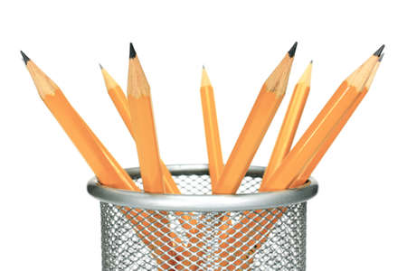 Pencils in holder isolated on white backgroundの写真素材
