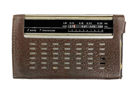 Old russian radio wirh bag isolated on white backgroundの写真素材