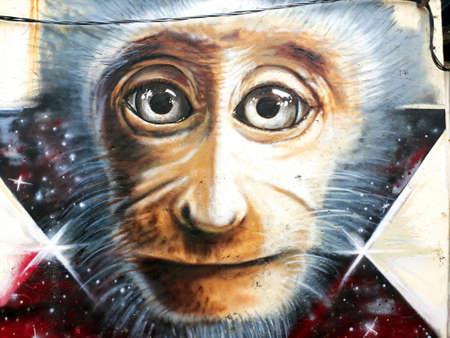 Monkey face with clothes, street art painting in George Town, Penang, Malaysiaのeditorial素材
