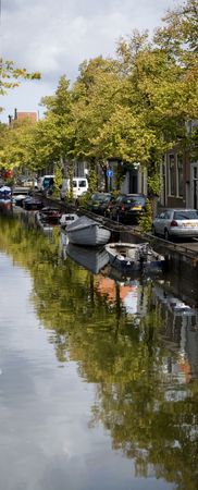 Canal scene in Haarlam, Netherlands. の写真素材