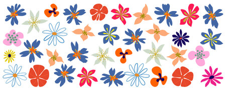 Set of colorful abstract flowers. Modern trendy papercut vector illustration. Floral poster, design...