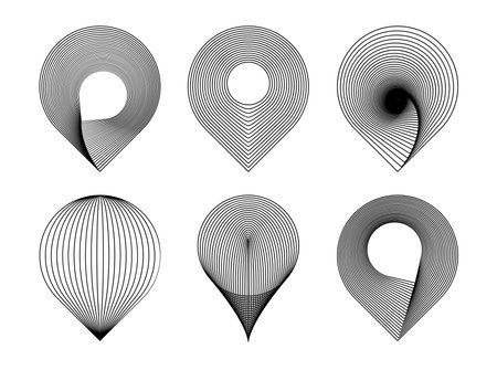 Futuristic geolocation icons set. Y2K style wireframe map pinpoint icon set. Map pin location. Vector illustration EPS 10のイラスト素材