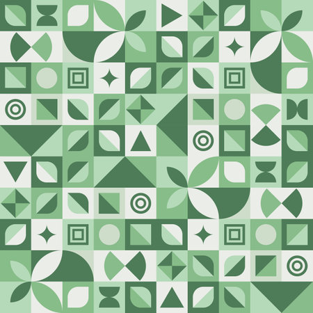 Abstract green geometric background. Modern Bauhaus seamless pattern for web design, wrapping paper, wallpaper, cover, packaging, and fabric design. Vector illustration EPS10.のイラスト素材