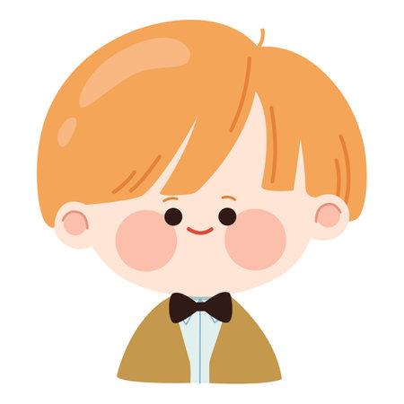 Cute little boy avatar. Portrait of a smiley kid boy. Avatar face of a schoolboy. Cartoon character Vector children's head Illustration isolated on a white background.のイラスト素材