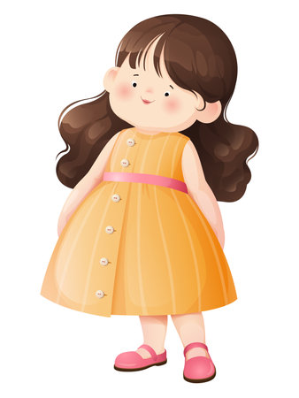 Cute, smiling little girl kid character. Pretty girl cartoon children's character. Happy kawaii girl for cards stickers, print, and fabrics design. Vector illustration EPS.のイラスト素材