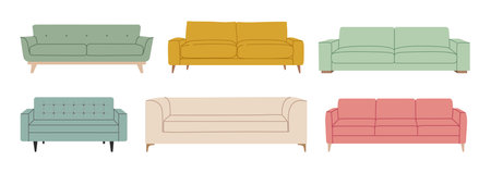 Set of trendy scandinavian sofas and couches. Modern, comfortable soft furniture collection for cozy...