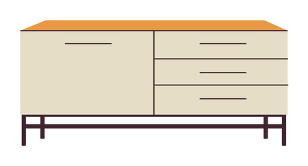 Best of drawers. Beige wooden modern dresser or TV stand for home interior. Trendy storage furniture in scandinavian style for living room. Flat vector illustration isolated on a white background.のイラスト素材