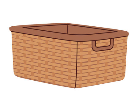 Empty baskets isolated on white background. Wicker rural envirolmental baskets for home decor, flowerpots, picnic, Easter. Cartoon flat vector illustration.のイラスト素材