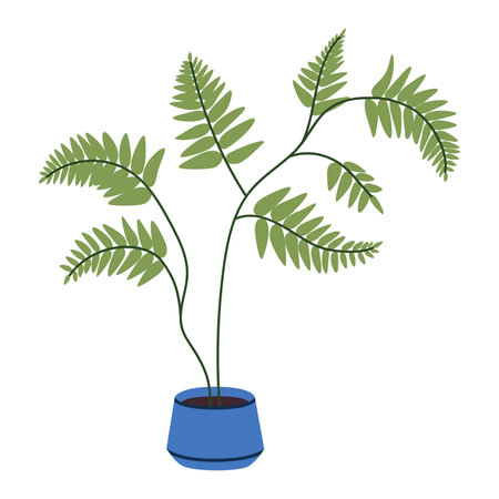 Houseplant in flower pot. Green indoor potted plant in flowerpot. Trendy office and home plant for interior decoration. Flat vector flower illustration isolated on a white background.のイラスト素材