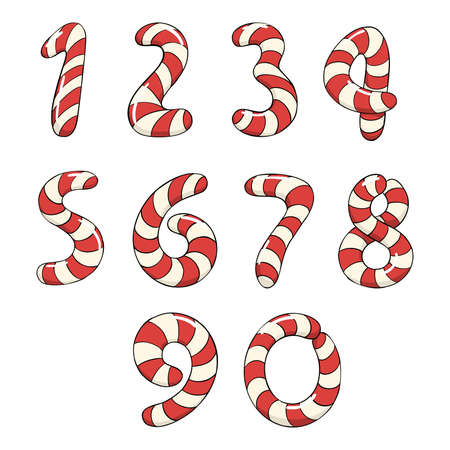 Hand drawn vector doodle candy cane numbers isolated on white backgroundのイラスト素材