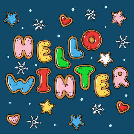 Hand drawn vector hello winter greeting cardのイラスト素材