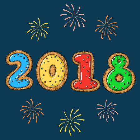 Hand drawn vector gingerbread 2018 greeting cardのイラスト素材