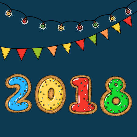 Hand drawn gingerbread 2018 greeting card.のイラスト素材