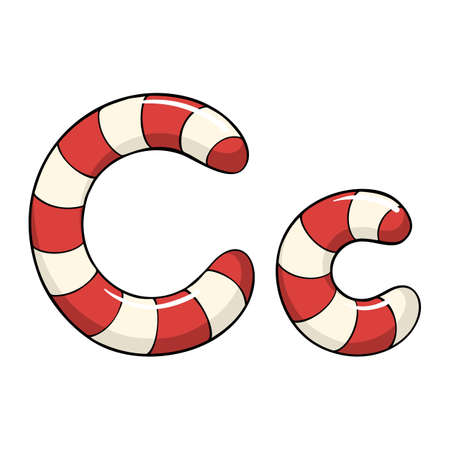 Hand drawn vector candy cane letter Cのイラスト素材