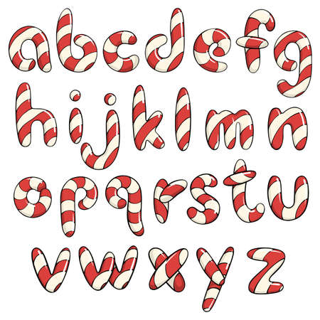 Hand drawn vector candy cane lower case letters.のイラスト素材