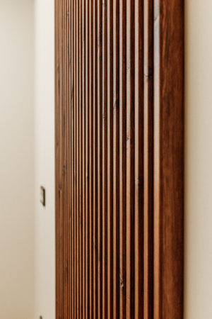 wood planks on white wall side view