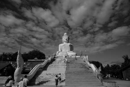 Thailand - 2019. Phra Phutta Ming Mongkol Akenakiri. Grayscale Big buddha statue.のeditorial素材