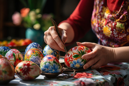 Easter eggs painted in the colors of the Ukrainian flag. Happy Easter.の素材