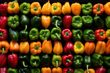 Colorful bell pepper background. Top view. Close-up.の素材
