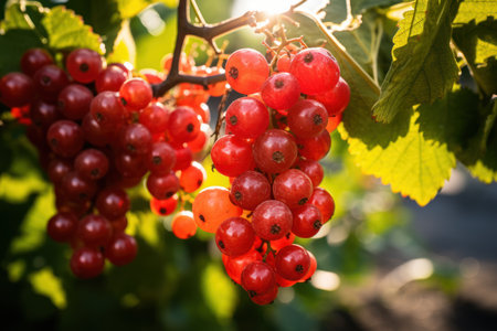 Ripe red currents in the vineyard on a sunny dayの素材