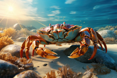 Crab on the seashore. Underwater world. 3d renderの素材