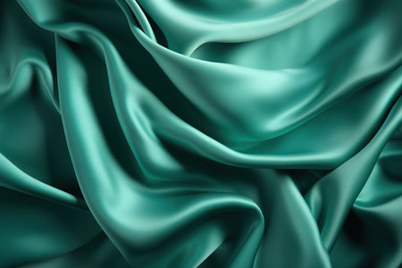 Closeup of rippled green silk fabric. Whole background.の素材