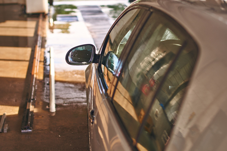 Clean automobile in car wash service interiorの写真素材