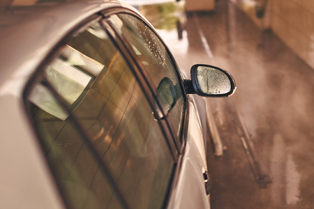 Clean automobile in car wash service interiorの写真素材