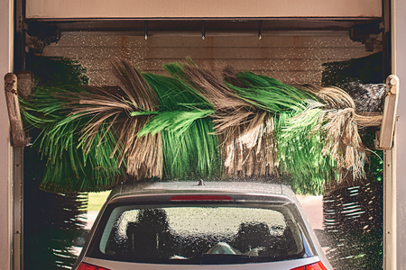 Automatic car wash service in actionの写真素材