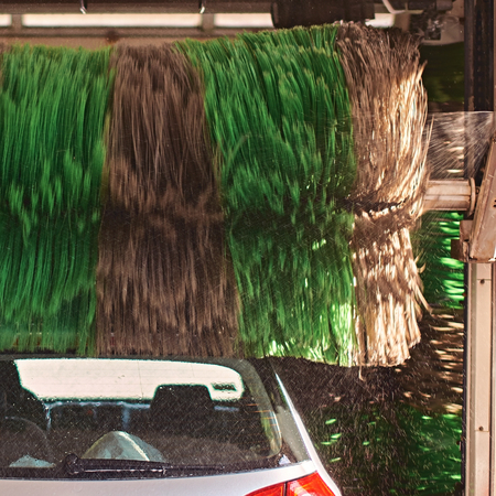 Automatic car wash service in actionの写真素材