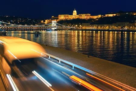 Budapest at night - banks of Danube riverの写真素材