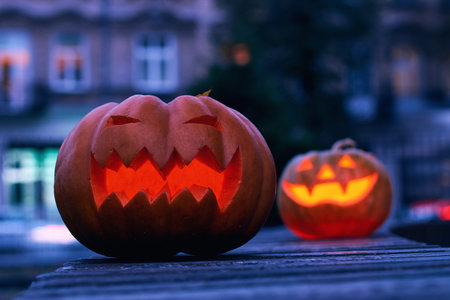 Halloween magic pumpkins at night