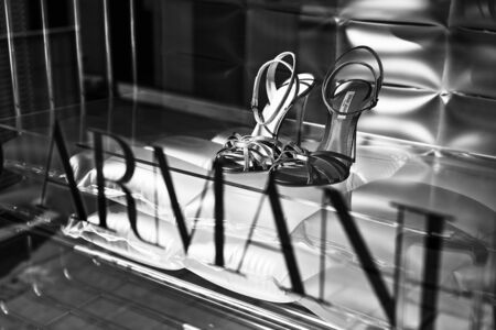 Giorgio Armani womens luxury shoes on shop displayのeditorial素材