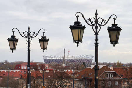 Warsaw, Poland, Nov 15, 2018: View of National Stadium, a retractable roof football stadium from the old city.のeditorial素材