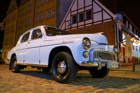 Gdansk, Poland, Oct 4, 2018: Old vintage white FSO Warszawa car released circa 1965 in Warsaw, Poland.のeditorial素材